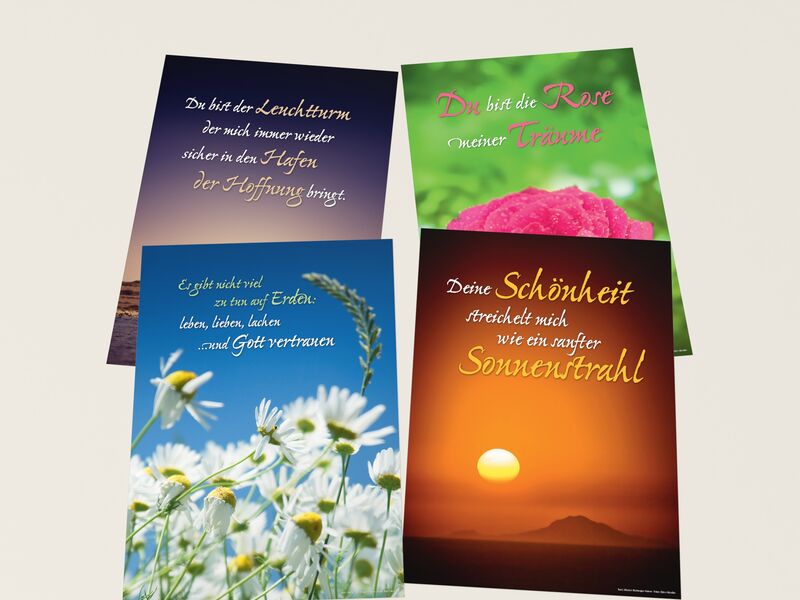 Gedankenbuidl — vier Meditationsposter im A2-Format als Studio-Mockup